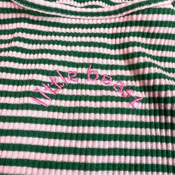 LITTLE BEAST 'Two Peas’ Sleeveless Dog Shirt Pink Green Ribbed Size XL - Picture 5 of 12